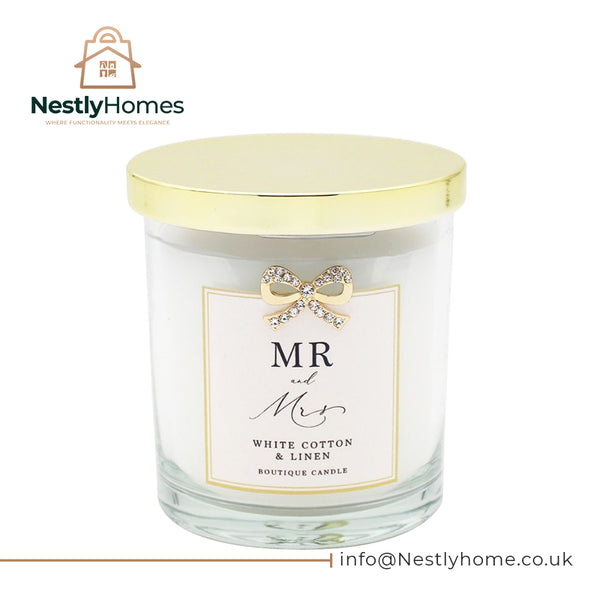 Mr &amp; Mrs Candle White Cotton &amp; Linen 30hrs