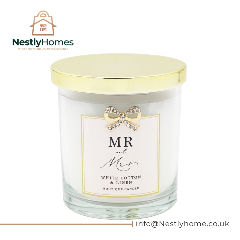 Mr &amp; Mrs Candle White Cotton &amp; Linen 30hrs
