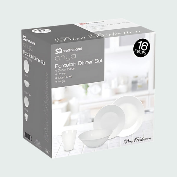 ONYA DINNER SET 16 PIECES 4 MUGS 4 BOWLS 4 DINNER PLATES 4 SIDE PLATES PURE PERFECTION WHITE