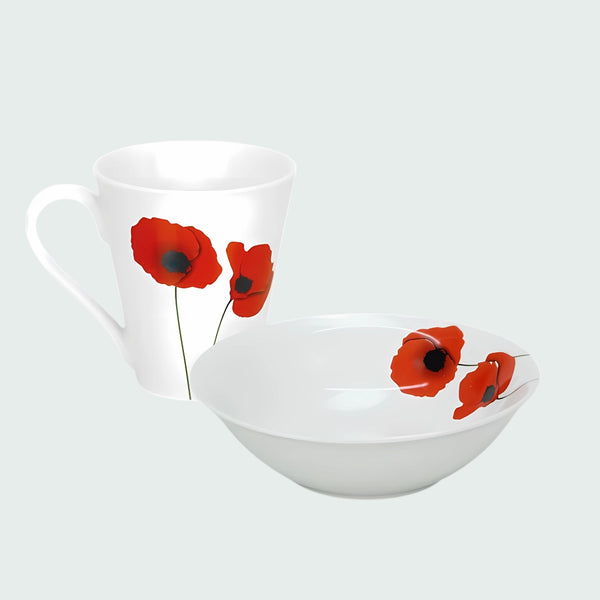 Onya Dinner Set 16 Pieces 4 Mugs 4 Bowls 4 Dinner Plates 4 Side Plates Seize The Day Poppy