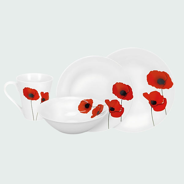 Onya Dinner Set 16 Pieces 4 Mugs 4 Bowls 4 Dinner Plates 4 Side Plates Seize The Day Poppy