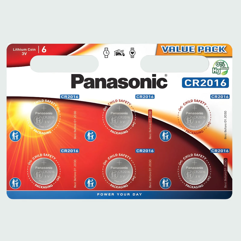 Panasonic Coin Battery Lithium Cr2016 (Pack of 6)