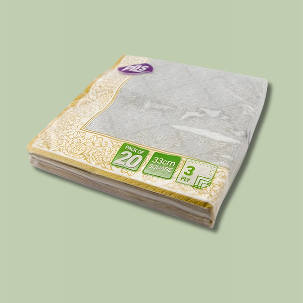 Pps 3Ply 33Cm 20 Napkins Silvergold Border