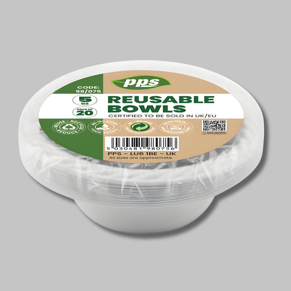 Pps 5Oz Plastic White Bowl 20 Pcs