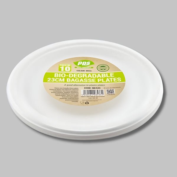 Pps Bagasse 10 Plates White 23Cm