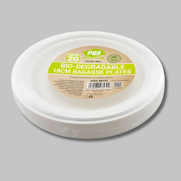 Pps Bagasse 20 Plates White 18Cm