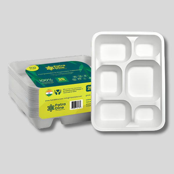 Pps Bagasse 6 Compartment Tray 12.5 X 9Cm 50 Pieces