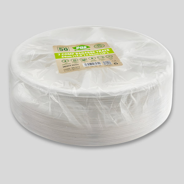 Pps Bagasse 7 Compartment Tray 28Cm 50 Pieces