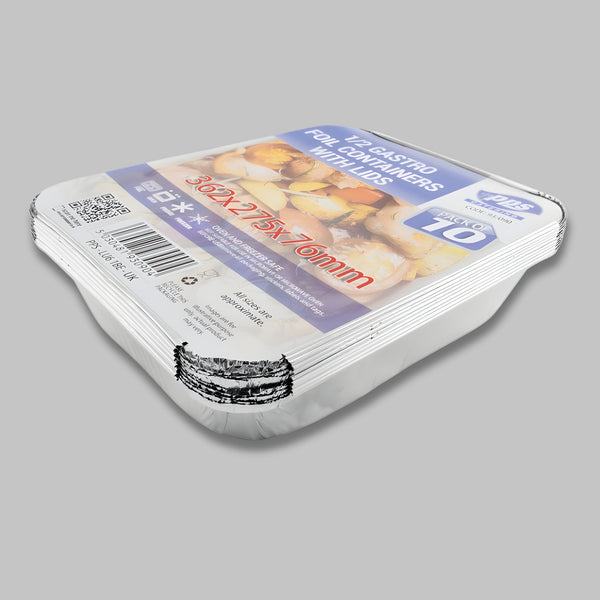 Pps Foil Containers 1/2 Gastro With Lids 362X275X76Mm Pack Of 10