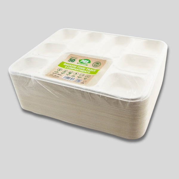 Pps Food Tray Bagasse 9 Compartment 3Cm X 32Cm X 26Cm Pack Of 50