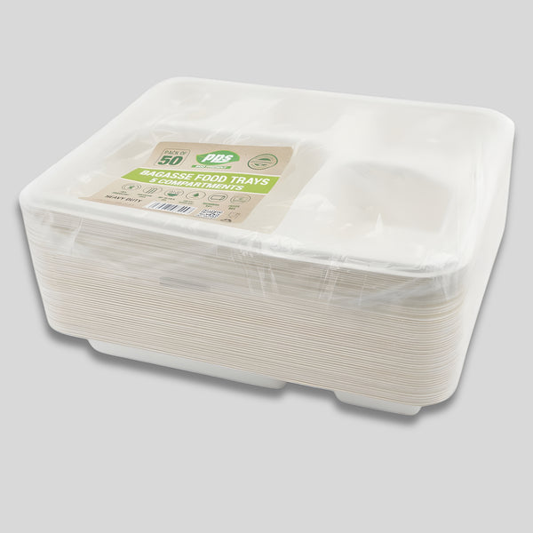 Pps Food Tray Bagasse Deep 5 Compartment 4Cm X 28.5Cm X 22Cm Pack Of 50