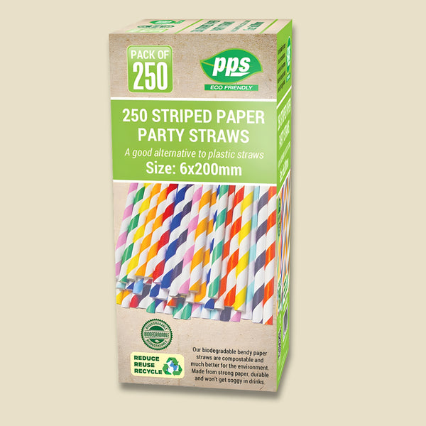 Pps Paper Straw Stripped 6X197Mm 250Pcs