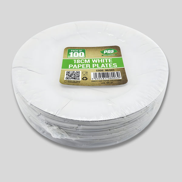 Pps Paper White Plates 18Cm 100Pcs