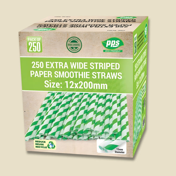 Pps Party Paper Straws Striped Green 12Mm