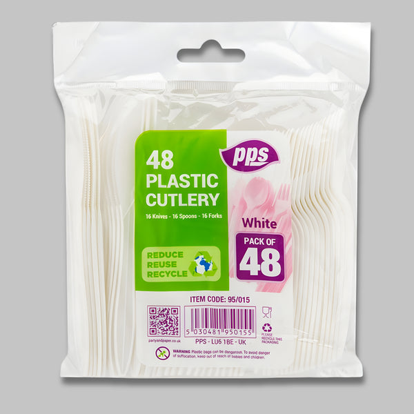 Pps Plastic Cutlery Asst White 48Pcs