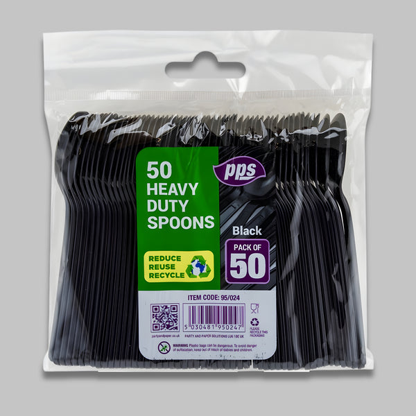 Pps Plastic Cutlery Heavy Duty 50 Spoons Black