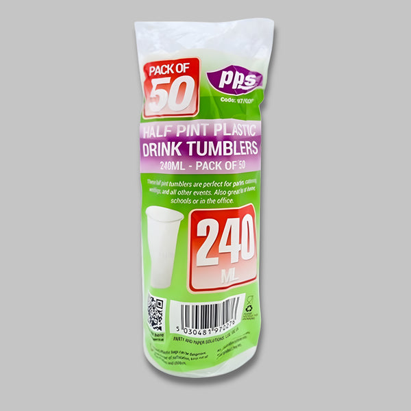 Pps Plastic Glasses Half Pint 50Pcs