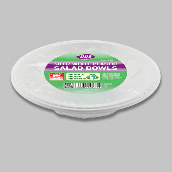 Pps Plastic Salad Bowl White 50Oz 5Pcs