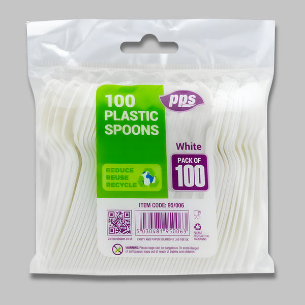 Pps Plastic Spoons Cutlery White 100Pcs