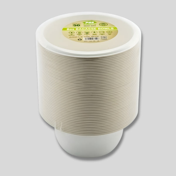 Pps Plates Bagasse Bowl White 8Oz Pack Of 50