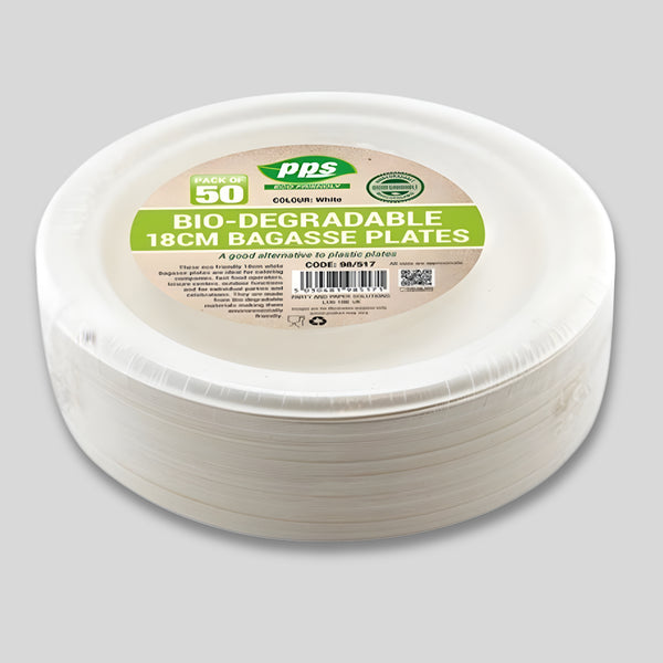 Pps Bagasse White 50 Plates 18Cm