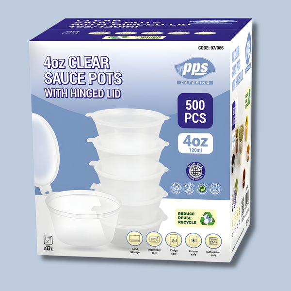 Pps Sauce Pot & Lids Hinged Plastic 4Oz 50 Pieces