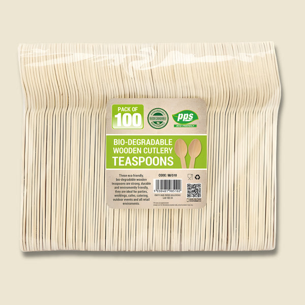 Pps Wooden Biodegradable 100 Teaspoons