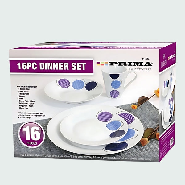 Prima Dinner Set 16Pce Black & Purple