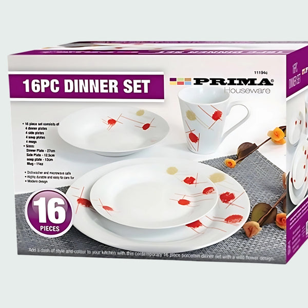 Prima Dinner Set 16Pce Red & Cream