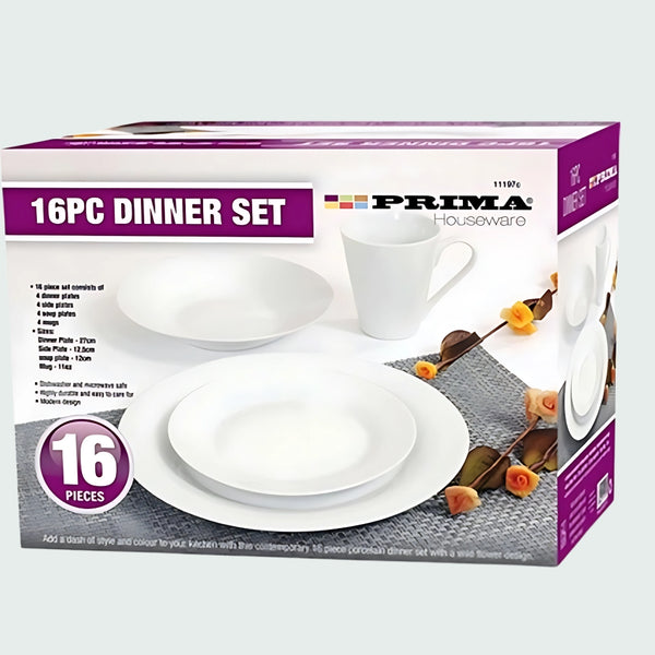 Prima Dinner Set 16Pce White