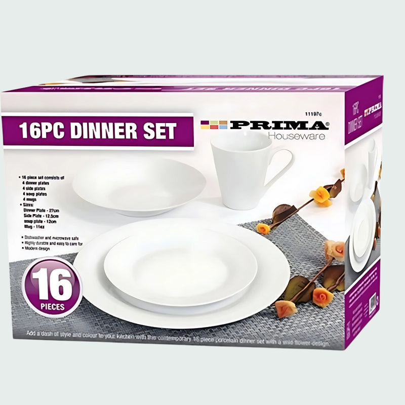 Prima Dinner Set 16Pce White