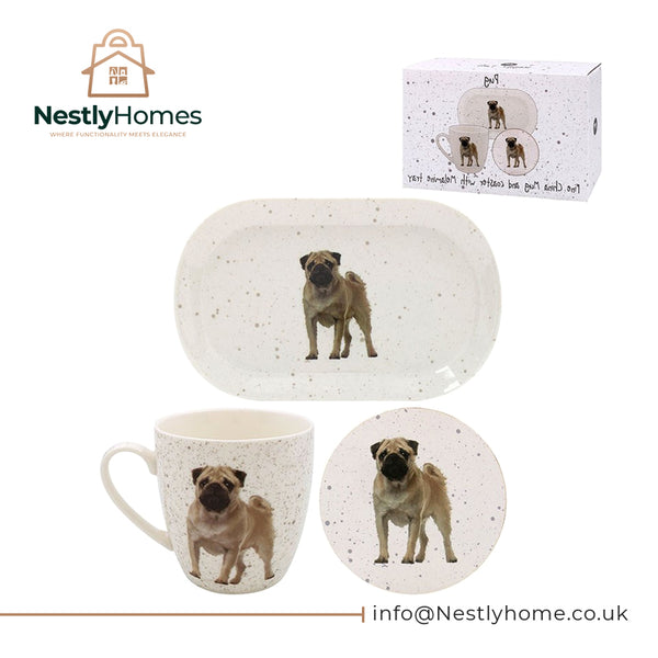 Pug Mug, Coaster &amp; Tray