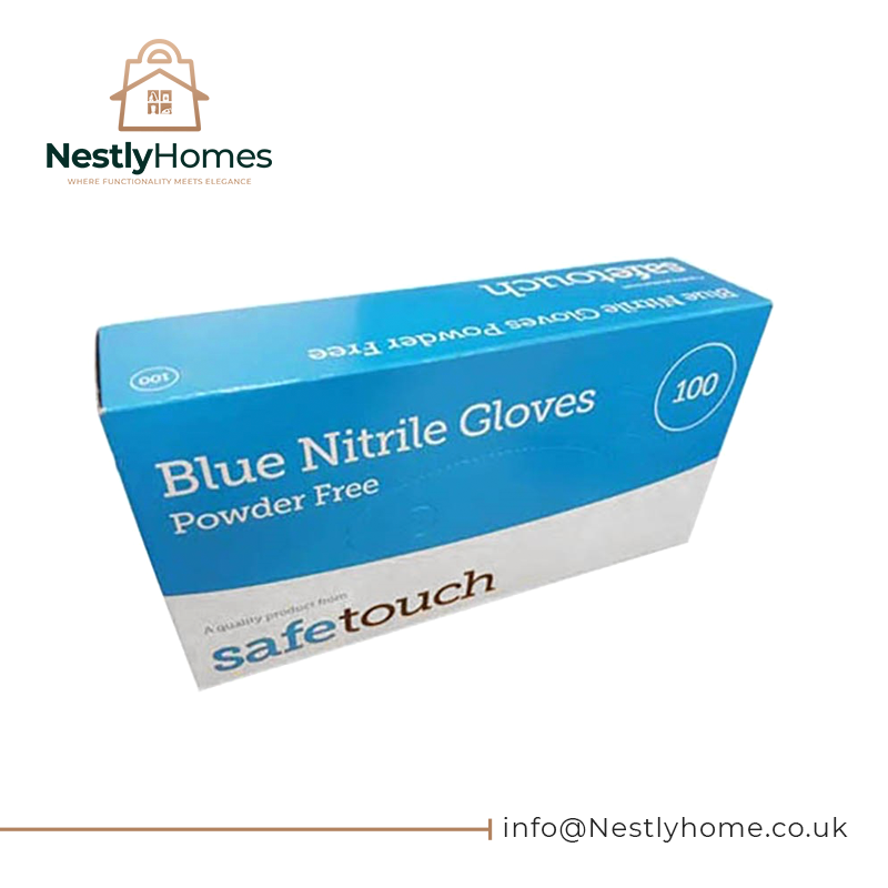 Safe touch Blue Nitrile Powder-free Gloves - Large (100 Pack)