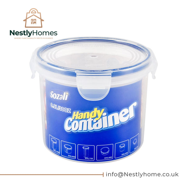 Sozali Airtight Round Food Container Clip & Close 900ml