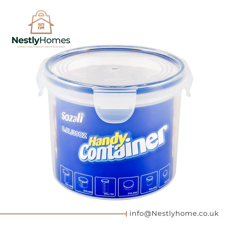 Sozali Airtight Round Food Container Clip & Close 900ml