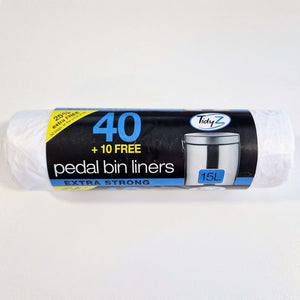 Tidyz 50 White Pedal Bin Liners+Handle 15L
