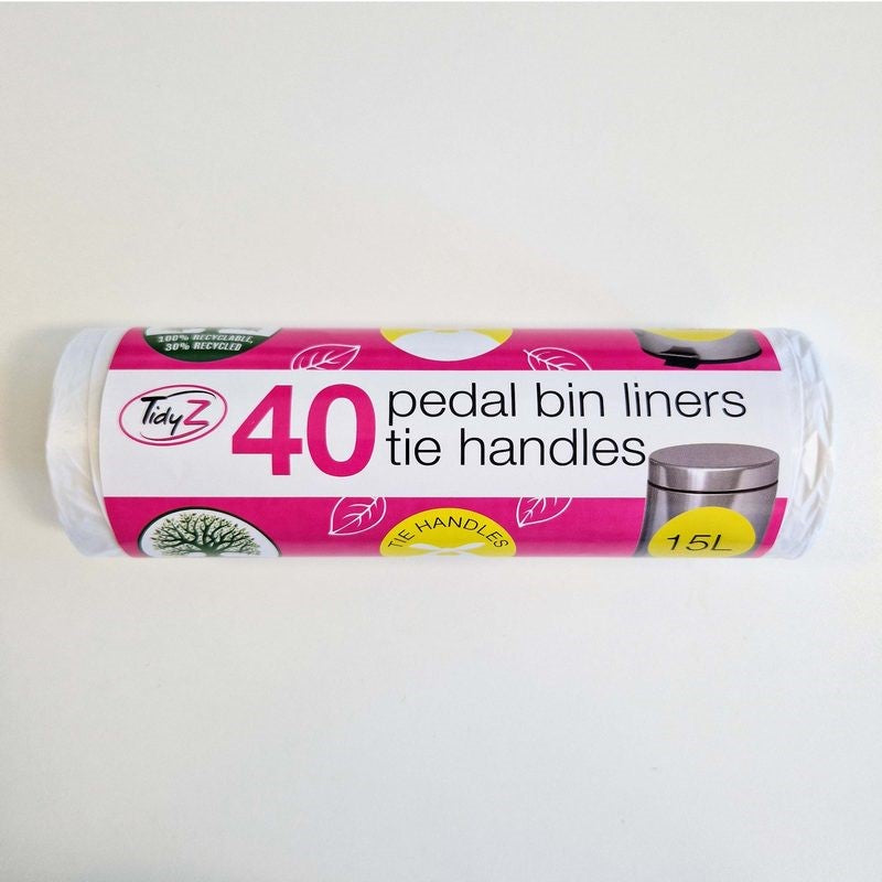 Tidyz Pedal Bin Liners 40 White Tie Handle 15L