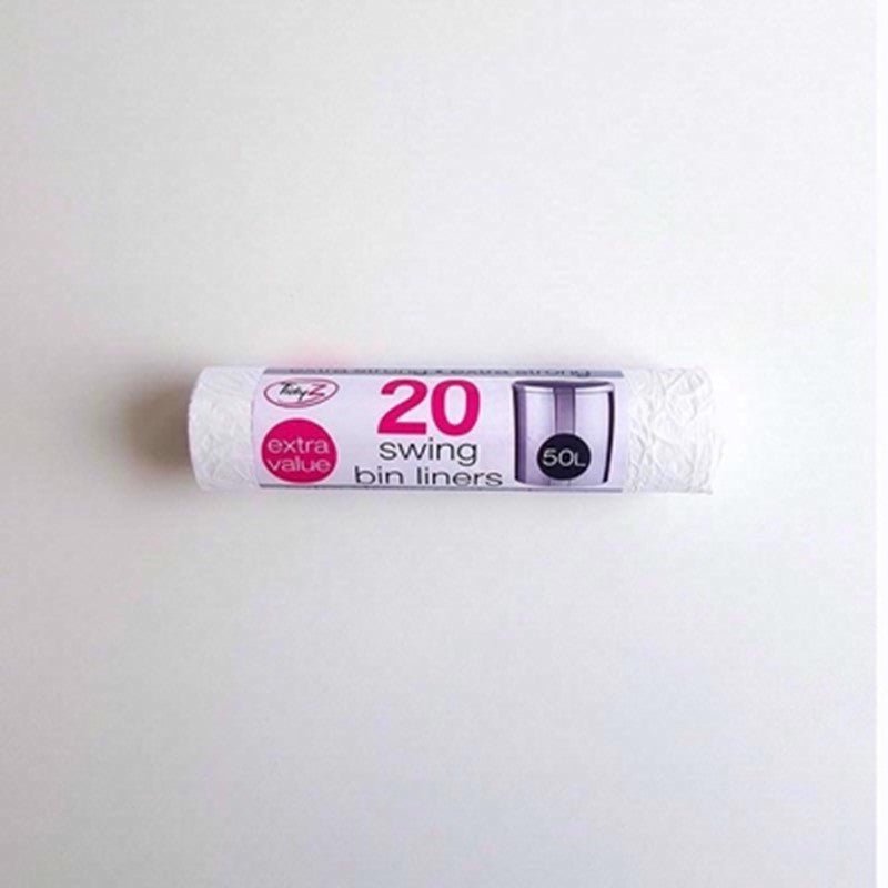 Tidyz Swing Bin Liners 20 Bags White Tie Handle 50L