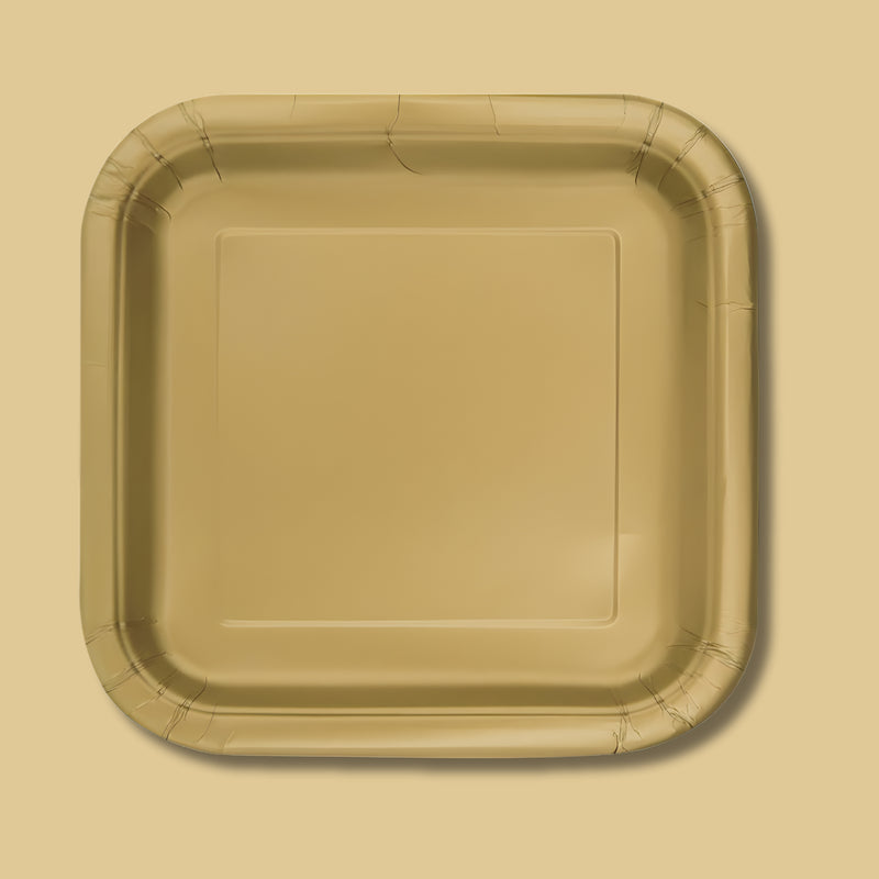 Unique Plates Gold 7In Square 16Pcs