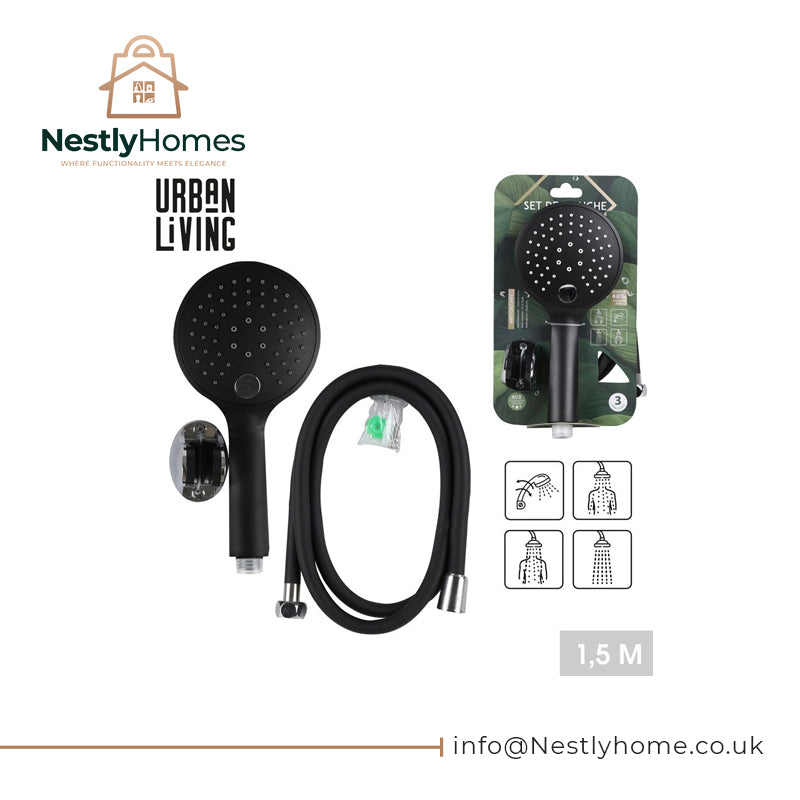 Urban Living Shower Head &amp; 1.5m Hose Set Black