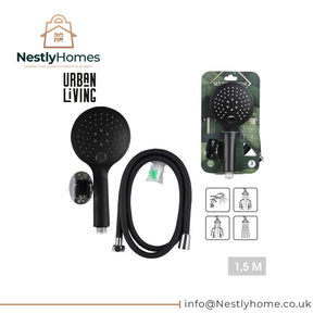 Urban Living Shower Head & 1.5m Hose Set Black