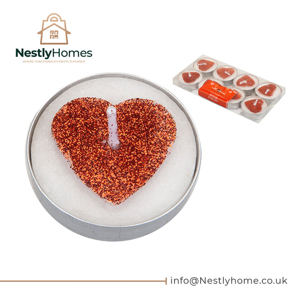 Valentines Glitter Heart Tealight Candles 8 Pack