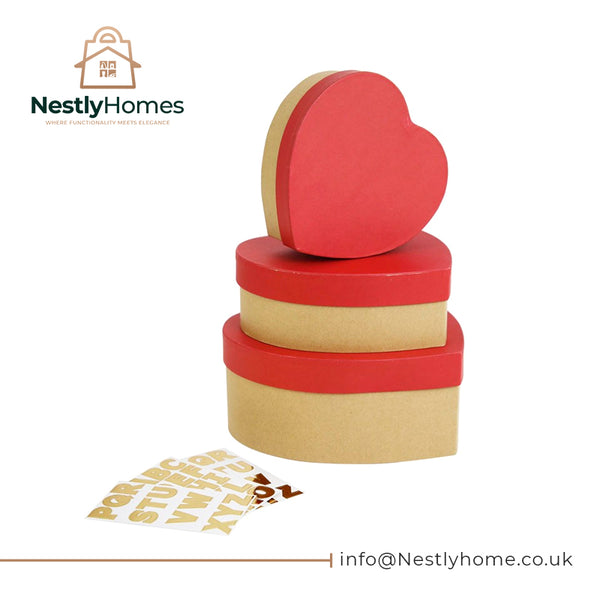 Valentines Kraft Heart Boxes with Stickers Pk3