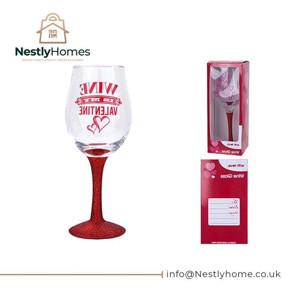 Valentines Wine Glass with Glitter Base Love