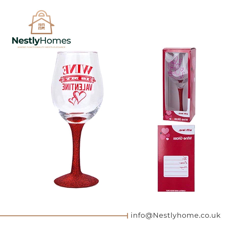 Valentines Wine Glass with Glitter Base Love
