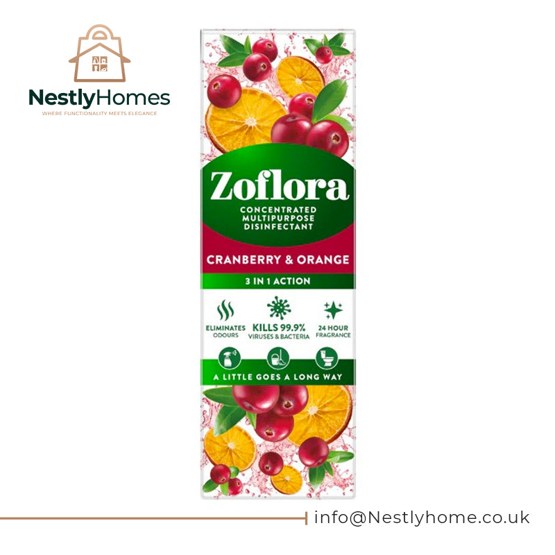 Zoflora Cranberry & Orange Concentrated Disinfectant Liquid,1 x 250ml, Antibacterial & Multi-Surface Cleaner, Eliminates 99.9% of Bacteria & Viruses