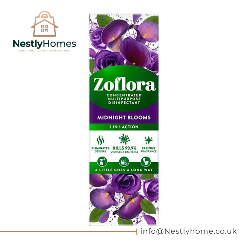 Zoflora Midnight Blooms Concentrated Disinfectant Liquid, Floral Scent, 1 x 250ml,Antibacterial & Multi-Surface Cleaner, Kills 99.9% of Bacteria & Viruses