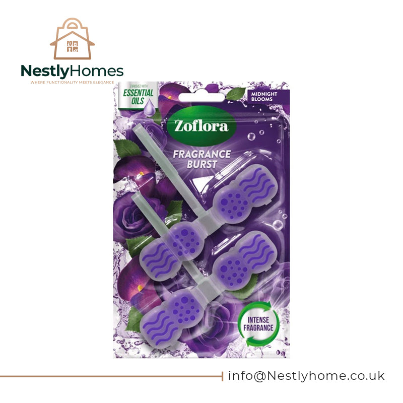 Zoflora Midnight Blooms Rim Blocks, 2 x 48g Pack, Continuous Freshness & Odour Control, Long-Lasting Scent, Kills 99.9% of Bacteria