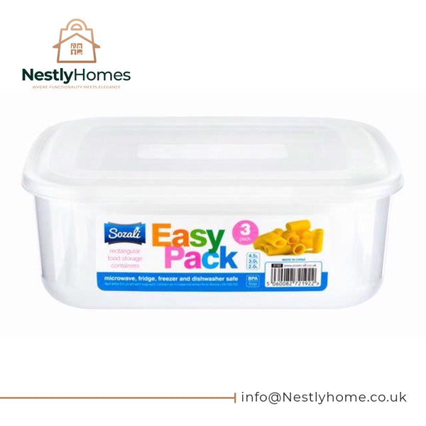 Sozali Rectangular Food Container Set 3 Pack (2l, 3l & 4.5l)