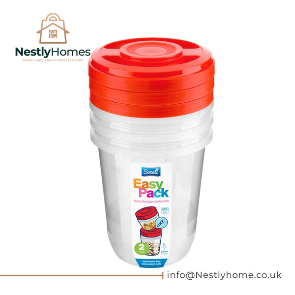 Sozali Round Set Containers Lid 1ltr Assorted